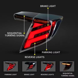 Archaic LED Tail Lights Compatible with 10th Honda Civic Type R Hatchback 2016-2020, with Sequential Turn Signal, Animation DRL, (Smoked) USED