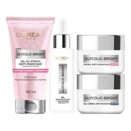 Oréal Paris Kit Anti Manchas Glycolic Bright Rutina Completa Ácido Glicólico Niacinamida Sérum Rostro 30ml Crema Hidratante Día 50ml Noche Limpiador
