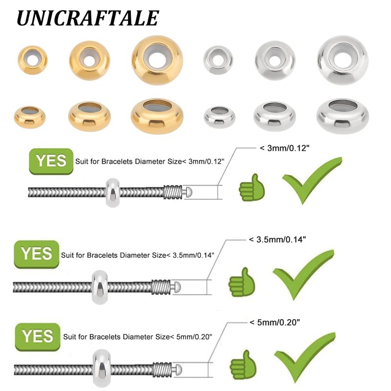 UNICRAFTALE Approximately 30 Pieces 2 Colors 6/8/10mm Rondelle Beads, Stainless