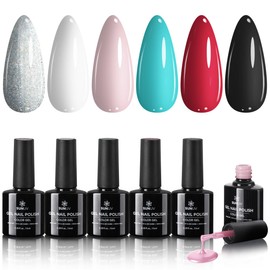 SUNUV Gel Nail Polish Kit, 6 Colors Gel Polish Set, White Black Red Pink Silver Glitter, UV Nail Lamp Manicure Art Gift For Women and Girl