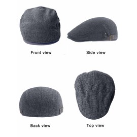 CheChury Flat Cap for Mens Tweed Cotton Hat Blend Newsboy Ivy Cap Driving Hat Adjustable Man Flat Caps Tweed-Autumn/Winter-Deep Grey