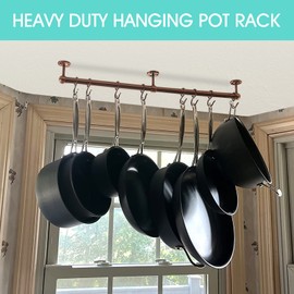 ROTHLEY Stainless Steel Pot and Pan Hanger: 23.7 Inch Wall Mounted Hanging Pots and Pans Rack with Hooks (Antique Copper)