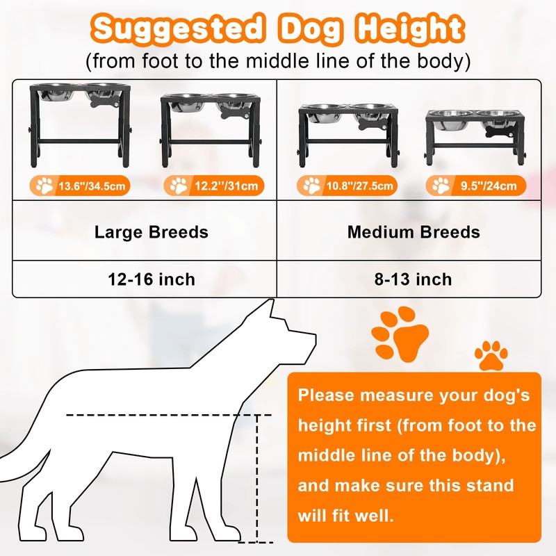 Elevated Dog Bowls, 4 Height Adjustable Metal Raised Bowl Stand