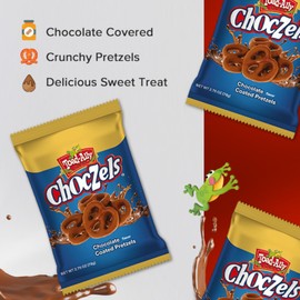 Choczels Milk Chocolate Flavored Coated Pretzels | Crunchy Pretzels Dipped in Creamy Chocolate Flavor Coating | Sweet and Salty Snack Treat | Grab and Go Candy - 2.75 oz x 24 ct - Peg Bag