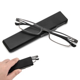 KoKoBin Kompakte Lesebrille mit Blaulicht- und UV-Schutz, ultradünne und ultrafeine TR90-Lesebrillen mit tragbarem, flachem Brillenetui, für Männer und Frauen (Grau, 1.5, Dioptrien)