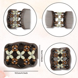 3 Pieces Stretchy Double Comb Hair Clip Magic Hair Side Combs for Women Elastic Wood Beaded Hair Bun Maker Hair Accessories for Curly Thick Wavy Hair (Purple, Blue, White)