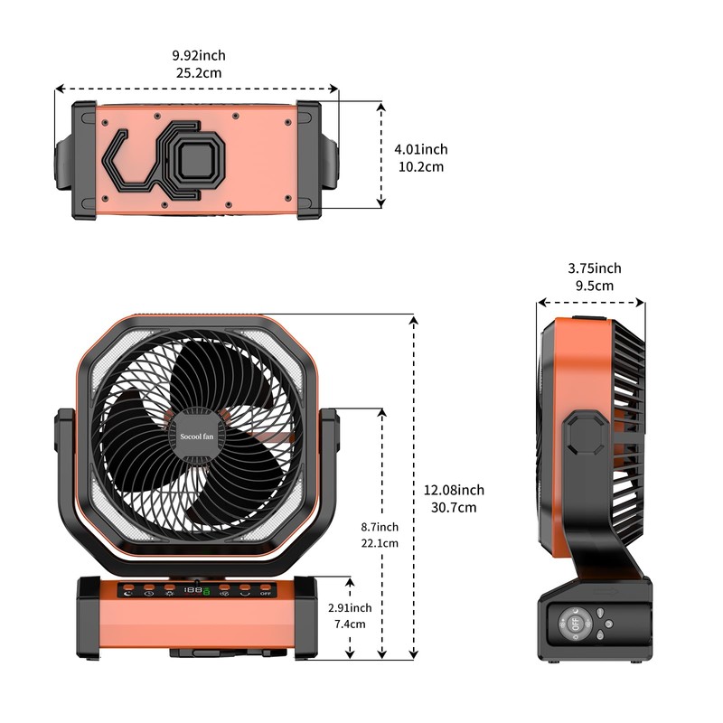 Socool Camping Fan with Light - 20000mAh Rechargeable Battery Fan,