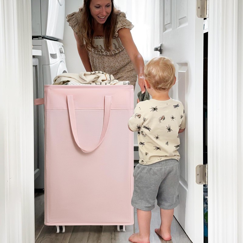 CHICVITA Slim Laundry Hamper with Wheels 75L, Collapsible Rolling Laundry