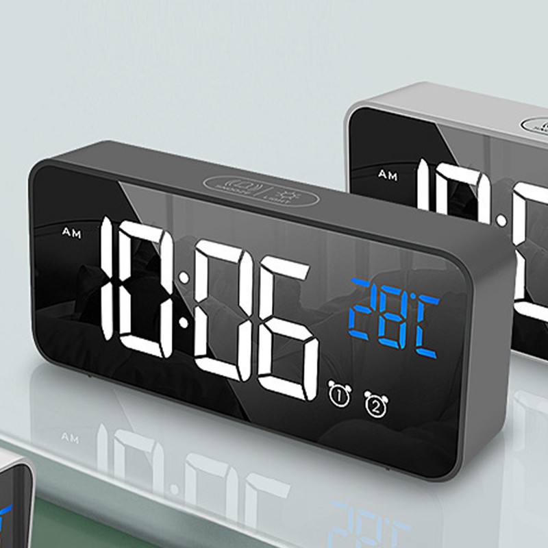 LED Alarm Electric Clock Multifunctional Exquisite Mirrored Surface Silent Bedside