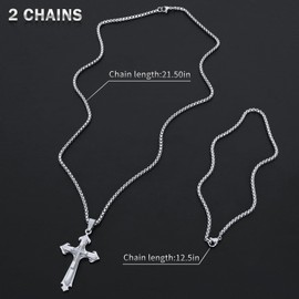 LeapoFaith Cross Pendant for Car Rear View Mirror Decor Hanging Ornament Stainless Steel Three-layer Cross Necklace Amulet Jewelry Men Christian Gift, Silver