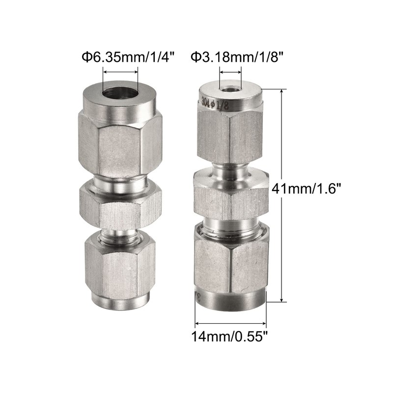sourcing map Compression Tube Fitting 304 Stainless Steel 1/8" x