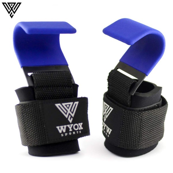 Professional Lifting Straps and Heavy Duty Hooks | 7mm Think Neoprene Padded Wrist Wraps for Weightlifting Support & Grip - Ideal Gym Gloves for Men Women Pair - Blue