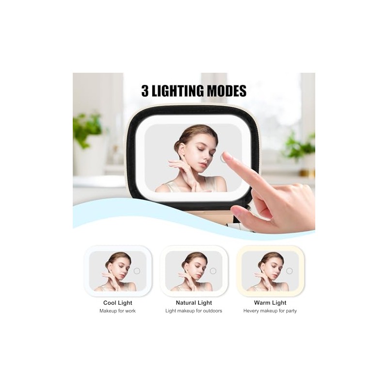Relavel Mini Makeup Bag with Led Mirror, Small Floral Cosmetic