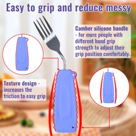 Ehucon Adaptive Utensils,Weighted Angled Silverware,Parkinsons Aids,Angled Silverware Spoon and Fork Set for Elderly, Arthritis, Dementia, Disable, Handicapped Hands (Right Hand,Pack of 2,Purple)