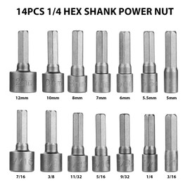 Nut Driver Set, HPHOPE 14 Pcs Socket Spanner Set 1/4 Inch Hex Shank, Suitable for Any Brand of Hand Drills, Electric Drills, Electric Screwdrivers and Socket Wrench