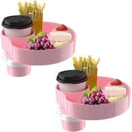 [2 Packs] Kids Car Seat Tray, Toddler Travel Tray with Cup Holder for Toddler, Kids Car Seat Food Snack Tray for Road Trip, Stroller snack tray Toddler Travel Essential Must Haves (Pink, 2 PCS)