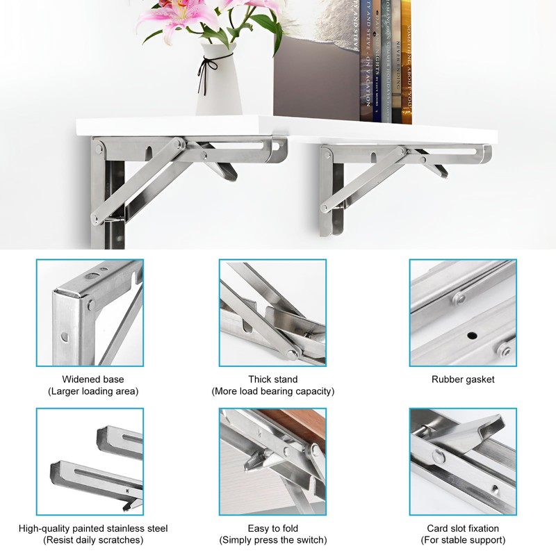 Folding Console 250 mm Heavy Duty Stainless Steel, Pack of