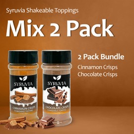 Syruvia Coffee Topping Variety Pack - Chocolate Crisp, Cinnamon Crisp Shakeable Topping Jars - (Pack of 2)
