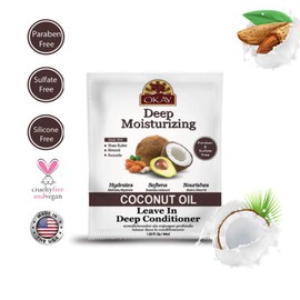 OKAY | Coconut Oil Deep Moisturizing Leave-In Conditioner | For All Hair Types & Textures | Replenish Moisture | With Shea Butter, Almond & Avocado | Free of Sulfate, Silicone & Paraben | 1.5 oz