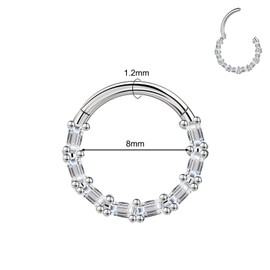 BodyAce 16G Septum Hoop Hinged Nose Rings, High Crafted Conch Helix Earrings for Women Men, Stainless Steel Septum Clickers Lip Piercing Labret Daith Rings [Rectangle CZ;Hoop:10mm]