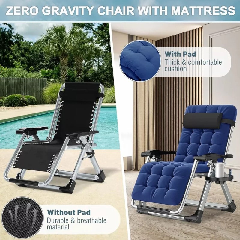 H&ZT Adjustable Chair Folding Lounge Chair Reclining Patio Chairs with