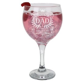 Birthday Gift for Dad Vintage World's Greatest Dad Engraved Large Gin Glass Present for Fathers Etched 645ml Gin Goblet