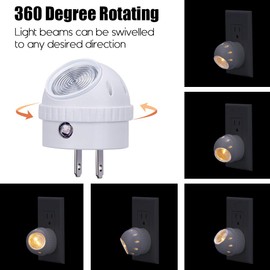 Emotionlite Plug-in Night Lights, Warm White LED Nightlight, 360° Rotation, Dusk to Dawn Sensor, Kids, Adult, Bedroom, Hallway, Bathroom,Kitchen, Stairways, Corridor, 6 Pack