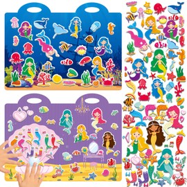 Mermaids 3D Puffy Sticker Activity Book 100 Reusable Stickers Kids Activities Mermaid Sticker Book Puffy Under The Sea Ocean Animals Removable Stickers for Kids Ages 4+ Gifts Toys Supplies