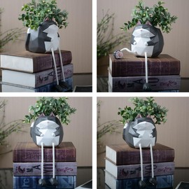 HAUCOZE Animal Planter Succulent Pots Flower Gifts Cat Sculpture Decor Modern Statue Arts Polyresin 4.9inch