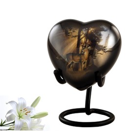 Gone Hunting Deer Heart Keepsake Urn with Sunrays – Majestic Buck Sharing Urn – Handcrafted Mini Memorial Cremation Urn for Human Ashes with Display Stand & Velvet Box (Heart Keepsake)