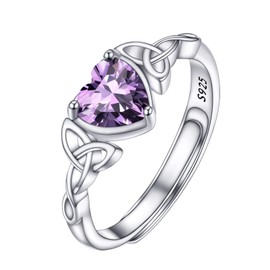 PROSILVER Dainty Silver Ring February Birthstone Jewelry Celtic Knot Purple Amethyst Heart Women Ring