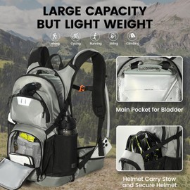 Nepest Hydration Backpack for Hiking, Water Backpack with 3L Water Bladder, 18L Lightweight Day Pack, Hydropack with Storage for Hiking, Biking, Running, Grey