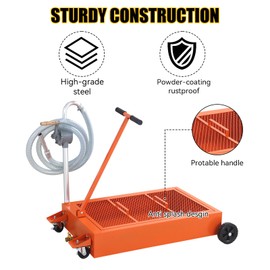 OutdoorVibe 25 Gallon Oil Drain Pan, Oil Drain Tank Foldable 95L Low Profile Oil Drain Pan, Large Capacity Oil Change Pan, with Pump, Hose, Swivel Casters Wheels
