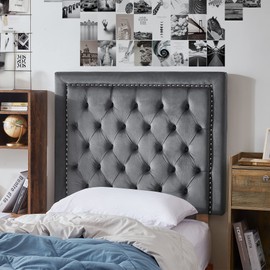 Tavira Allure® College Dorm Headboard - Tufted Rivet - Velvety Charcoal Gray