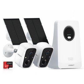 VORGUT Solar Security Cameras Wireless Outdoor, 2PCS 4MP Solar Powered Camera for Home Security System, Color Night Vision, 2.4G/5G WiFi 10CH Expandable NVR, No Monthly Fee with 128G SD Card