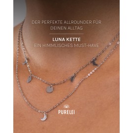 Purelei® Luna Kette Damen (Silber) – Halskette Damen aus langlebigem Edelstahl – Wasserfeste Kette mit Anhänger – 40-45 cm Länge verstellbar – Halskette für deinen individuellen Look