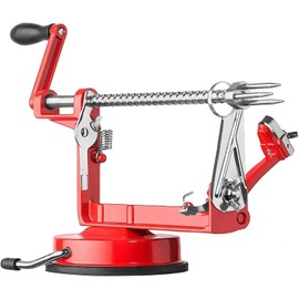 Apple Peeler Slicer Corer with Stainless Steel Blades and Suction Base Red