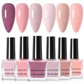 Pink Nail Varnish Sets - 6pcs Gel Nail Colours Nude Beige Pink - Fast Drying 10ml Pastel Nail Varnish Kit for Summer Autumn Women - Long Lasting Neutral Valentines Gifts