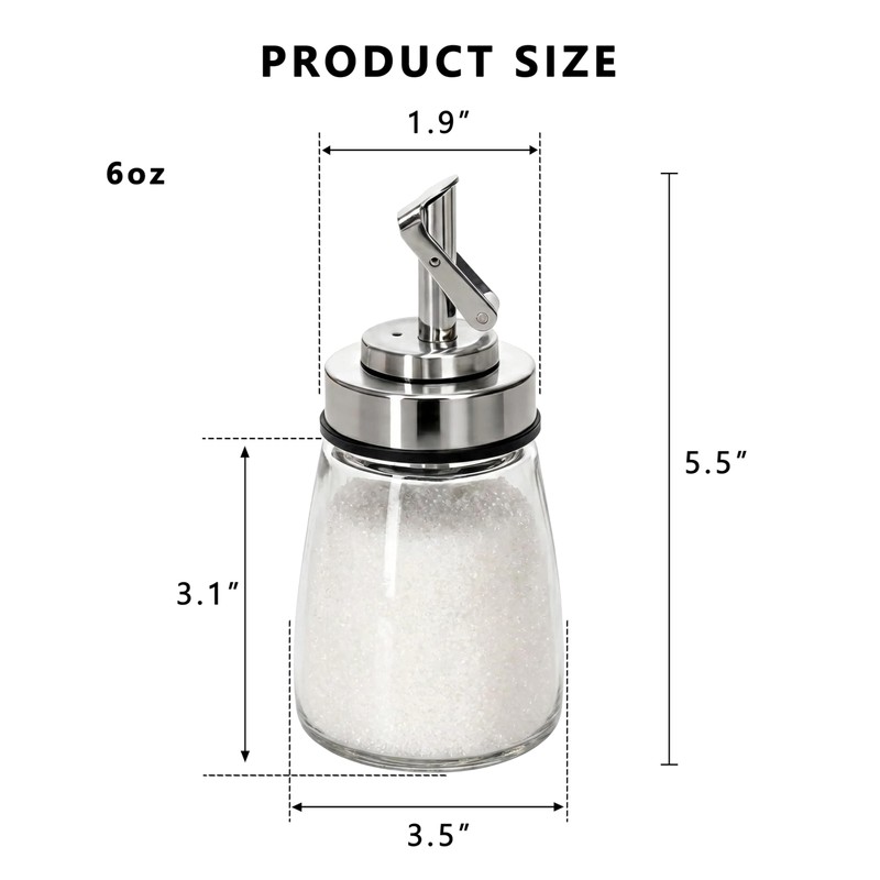 2 Pack Airtight Glass Sugar Dispenser, 6 Oz Auto Pour
