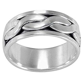 MENS 8MM Wide Celtic Knot Braid Sterling Silver Spinner/Spinning/Spin Band Ring - 925 Sterling Silver - Meditation Worry Stress Ring - Size X