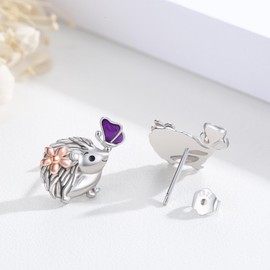 925 Sterling Silver Hedgehog Earrings for women Small Hedgehog Stud Earrings Cute Hedgehog Animal Jewelry Birthday Christmas Gifts, Sterling Silver, No Gemstone