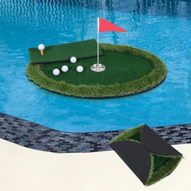 Kokorona Floating Golf Green for Pool, Floating Chipping Green Golf Chipping Practice Foldable Round Putting Mat Pool Golfmat for Outdoor, Golfgift for Golfer