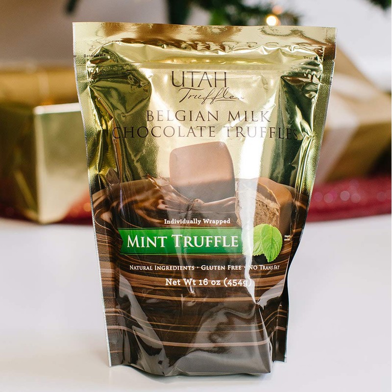 Utah Truffles Belgian Milk Chocolate Mint Individually Wrapped Pouch, Naturally