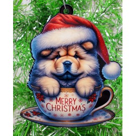 Generic Chow Chow Santa Pup in Merry Christmas Tea Cup Ornament