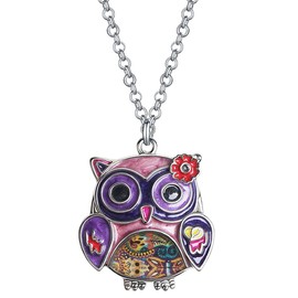 NEWEI Cute Enamel Owl Necklace Pendant for Women Jewelry Gifts (Violet)