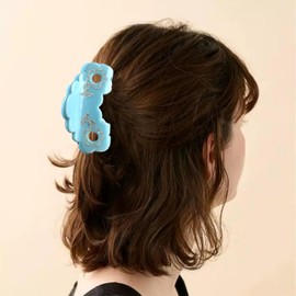 Flower Hair Claw Clip and 100% Mulberry Mini Silk Skinny Scrunchies Set Acetate Hair Clips Ideal For Women and Girls (Sky blue)