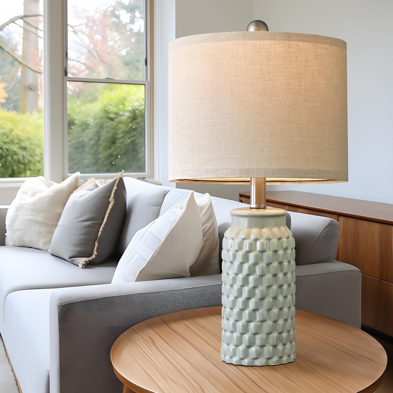 USumkky 20.5 inches Modern Ceramic Green Bedside Lamp Set of