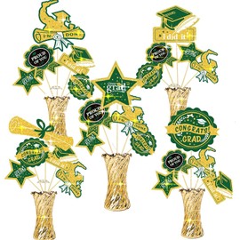 Graduation Party Decorations Green Gold 2024/Green Gold Graduation Decorations Table Centerpieces-24Pcs Green Gold Black Graduation Sticks Table Toppers for Graduation Party Class of 2024