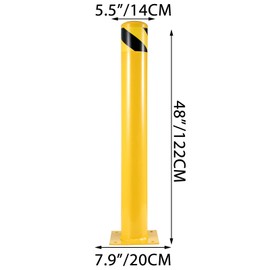 BestEquip 42-5.5 Safety Bollard, 5-1/2" OD Safety Barrier Bollard, 42" Height Yellow Powder Coat Pipe Steel Safety Barrier, with 4 Free Anchor Bolts, for Traffic-Sensitive Area