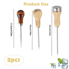 3PCS Bradawl Tools, Ice Picks for Breaking Ice, Stainless Steel Awl with Wooden Handle, Essential for DIY Projects, Crafting, Woodworking, and Cobbler Work for Kitchen, Bars, Bartender